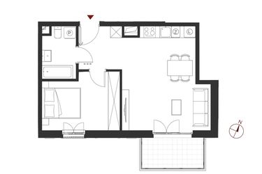 Rzut - Mieszkanie na sprzedaż 2 pokoje o powierzchni 43,25 m² - numer B.1.9 w Apartamenty Symfonia