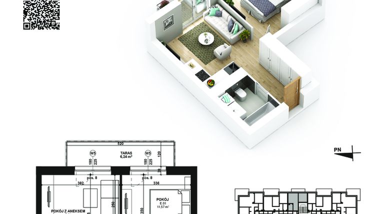 Rzut - Mieszkanie na sprzedaż 2 pokoje o powierzchni 36,2 m² - numer 42 w Piano Park etap VI