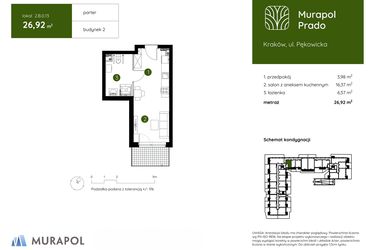 Rzut - Mieszkanie na sprzedaż 1 pokój o powierzchni 26,92 m² - numer 2.B.0.13 w Murapol Prado