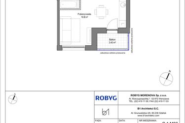 Rzut - Mieszkanie na sprzedaż 1 pokój o powierzchni 25,58 m² - numer C.1M03 w Leszczyńskich 2