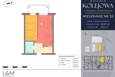 Rzut - Mieszkanie na sprzedaż 2 pokoje o powierzchni 42,37 m² - numer A.18 w Osiedle Kolejowa
