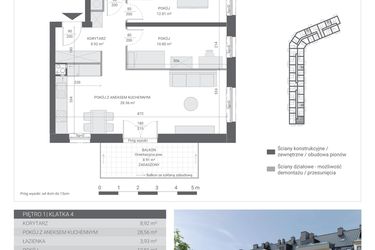 Rzut - Mieszkanie na sprzedaż 3 pokoje o powierzchni 65,02 m² - numer 96 w Ignatki Forest etap II