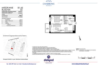 Rzut - Mieszkanie na sprzedaż 2 pokoje o powierzchni 37,23 m² - numer B1.65 w Osiedle Chabrowe