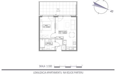 Rzut - Mieszkanie na sprzedaż 2 pokoje o powierzchni 36,93 m² - numer E4 w Apartamenty na Klifie bud. D, E i F