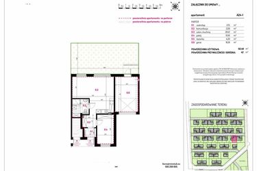 Rzut - Mieszkanie na sprzedaż 2 pokoje o powierzchni 62,4 m² - numer A24-1 w Aleja Kwitnącej Wiśni