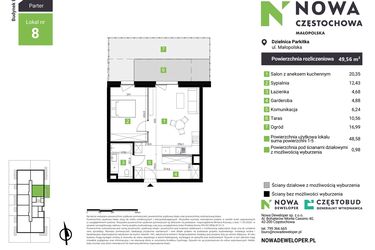 Rzut - Mieszkanie na sprzedaż 2 pokoje o powierzchni 49,56 m² - numer E8 w Nowa Częstochowa Małopolska etap II