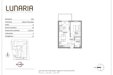 Rzut - Mieszkanie na sprzedaż 2 pokoje o powierzchni 37,13 m² - numer B18 w Lunaria