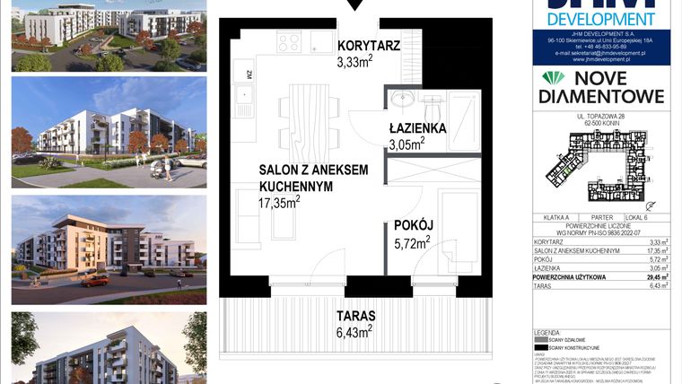 Rzut - Mieszkanie na sprzedaż 2 pokoje o powierzchni 29,45 m² - numer 6 w Nove Diamentowe