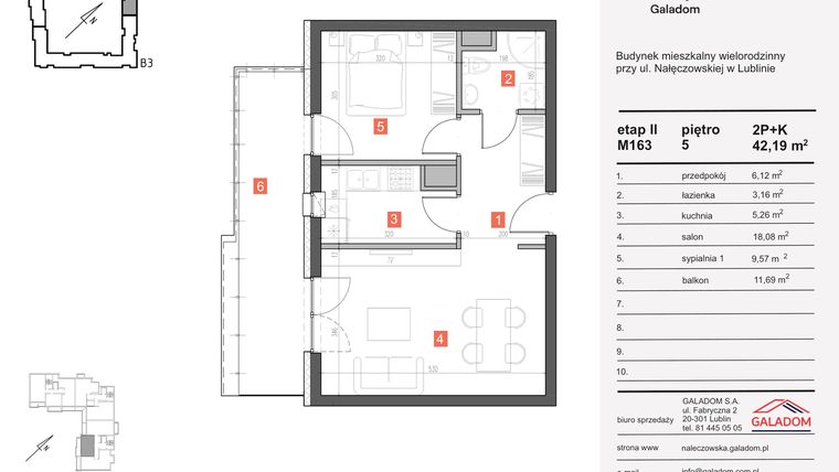 Rzut - Mieszkanie na sprzedaż 2 pokoje o powierzchni 42,19 m² - numer M-163 w Nałęczowska etap II