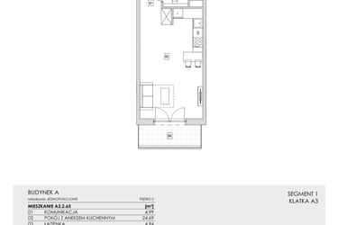 Rzut - Mieszkanie na sprzedaż 1 pokój o powierzchni 34,62 m² - numer A3.2.65 w Zakole Wisły