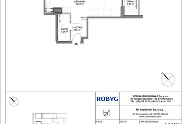 Rzut - Mieszkanie na sprzedaż 1 pokój o powierzchni 35,67 m² - numer A.3M04 w Kobieli 4