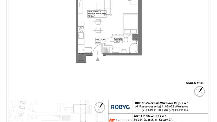 Rzut - Mieszkanie na sprzedaż 1 pokój o powierzchni 35,74 m² - numer E.1M16 w Nowa Wałowa bud. E