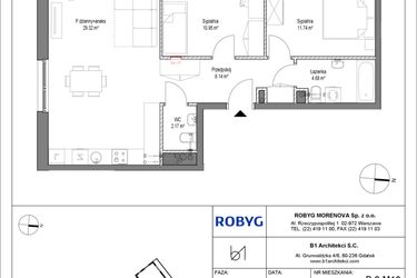 Rzut - Mieszkanie na sprzedaż 3 pokoje o powierzchni 67 m² - numer B.2M10 w Leszczyńskich 2