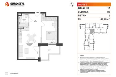 Rzut - Mieszkanie na sprzedaż 2 pokoje o powierzchni 44,4 m² - numer 10 w Locus 2 bud. B2