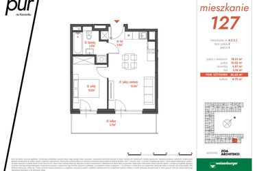 Rzut - Mieszkanie na sprzedaż 2 pokoje o powierzchni 36,68 m² - numer AF2.2 w PUR