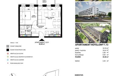 Rzut - Mieszkanie na sprzedaż 2 pokoje o powierzchni 47,07 m² - numer 113 w Apartamentowiec Zwycięska 3 - inwestycyjne