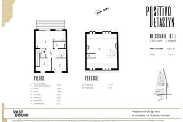 Rzut - Mieszkanie na sprzedaż 5 pokoi o powierzchni 119,84 m² - numer B.1.1 w Positivo Ołtaszyn