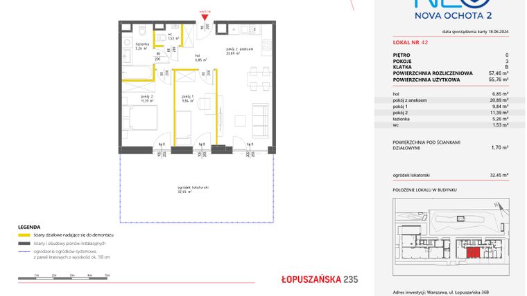 Rzut - Mieszkanie na sprzedaż 3 pokoje o powierzchni 57,46 m² - numer 42 w Neo Nova Ochota 2