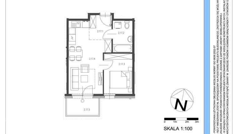 Rzut - Mieszkanie na sprzedaż 2 pokoje o powierzchni 36,02 m² - numer A.17 w Osiedle Telimeny etap III