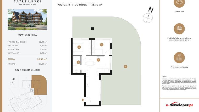 Rzut - Mieszkanie na sprzedaż 3 pokoje o powierzchni 56,3 m² - numer A02 w Tatrzański Resort