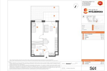 Rzut - Mieszkanie na sprzedaż 2 pokoje o powierzchni 38,7 m² - numer A3 w Osiedle Myśliborska