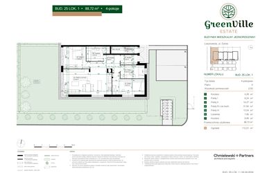 Rzut - Mieszkanie na sprzedaż 4 pokoje o powierzchni 88,72 m² - numer 25.1 w Green Ville