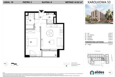 Rzut - Mieszkanie na sprzedaż 2 pokoje o powierzchni 42,82 m² - numer A.02.L.10 w ReVola