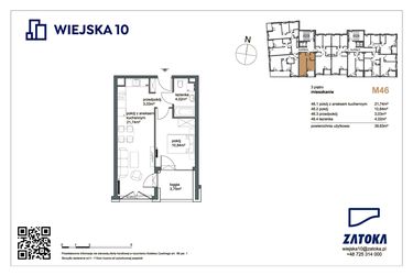 Rzut - Mieszkanie na sprzedaż 2 pokoje o powierzchni 39,63 m² - numer M46 w Wiejska 10