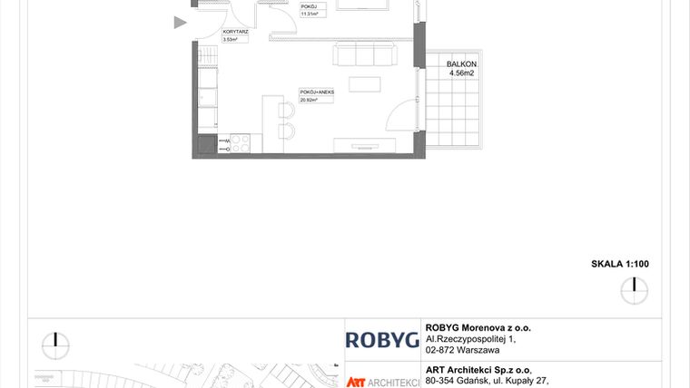 Rzut - Mieszkanie na sprzedaż 1 pokój o powierzchni 33,87 m² - numer 3.10.2M01 w Szumilas etap III