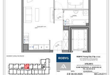 Rzut - Mieszkanie na sprzedaż 2 pokoje o powierzchni 43,14 m² - numer MC/J/A/2/11 w Modern City etap J