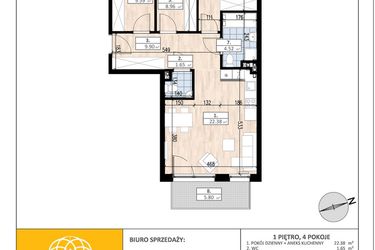 Rzut - Mieszkanie na sprzedaż 4 pokoje o powierzchni 68,26 m² - numer D2/1/1 w ACCANTO