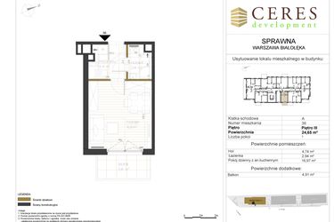 Rzut - Mieszkanie na sprzedaż 1 pokój o powierzchni 24,65 m² - numer A36 w Osiedle Sprawna