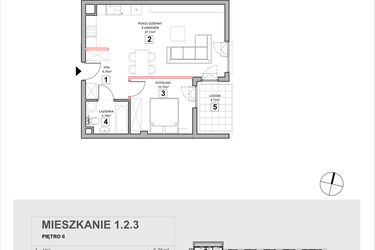 Rzut - Mieszkanie na sprzedaż 2 pokoje o powierzchni 49,33 m² - numer 1.2.3 w Zakątek Harmonia III
