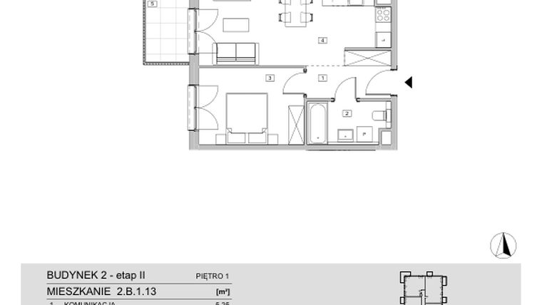 Rzut - Mieszkanie na sprzedaż 2 pokoje o powierzchni 42,71 m² - numer 2.B.1.13 w ATAL Apollina II