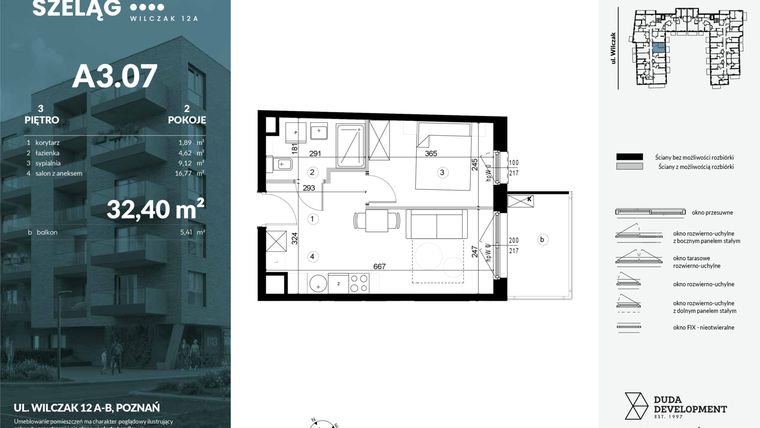 Rzut - Mieszkanie na sprzedaż 2 pokoje o powierzchni 32,4 m² - numer A3.07 w Dobry Szeląg