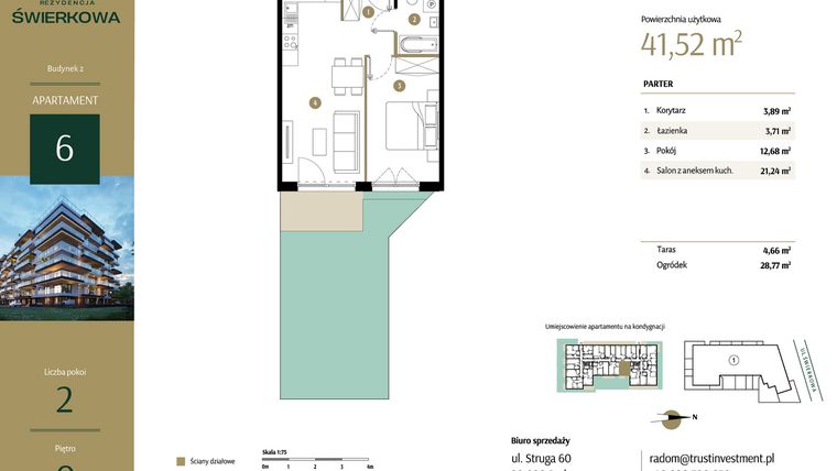Rzut - Mieszkanie na sprzedaż 2 pokoje o powierzchni 41,52 m² - numer M.6 w Rezydencja Świerkowa - etap II