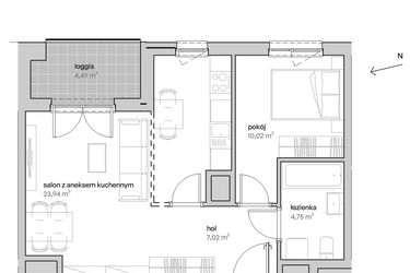 Rzut - Mieszkanie na sprzedaż 2 pokoje o powierzchni 45,73 m² - numer A.09.113 w Unii Lubelskiej Vita