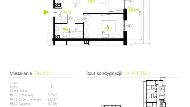 Rzut - Mieszkanie na sprzedaż 2 pokoje o powierzchni 44,28 m² - numer B6M66 w Osiedle Natura Park etap II