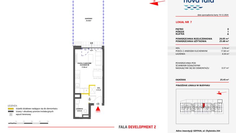Rzut - Mieszkanie na sprzedaż 1 pokój o powierzchni 26,05 m² - numer 7 w Miasteczko Nova Fala
