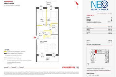 Rzut - Mieszkanie na sprzedaż 3 pokoje o powierzchni 60,78 m² - numer 62 w Neo Nova Ochota 6