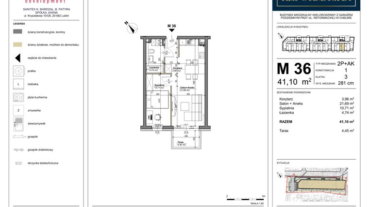 Rzut - Mieszkanie na sprzedaż 2 pokoje o powierzchni 41,1 m² - numer 36 w Nowa Reformacka
