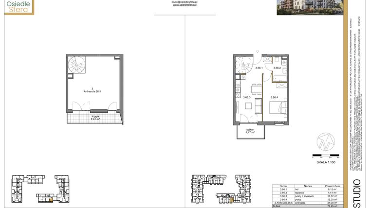 Rzut - Mieszkanie na sprzedaż 2 pokoje o powierzchni 72,95 m² - numer 66 w Osiedle Sfera etap II