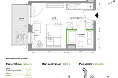 Rzut - Mieszkanie na sprzedaż 1 pokój o powierzchni 26,13 m² - numer BA0404/4 w M Bemowo