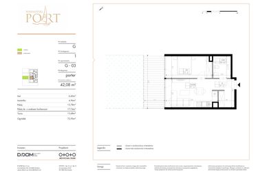 Rzut - Mieszkanie na sprzedaż 2 pokoje o powierzchni 42,08 m² - numer G_3 w Warmiński Port etap V
