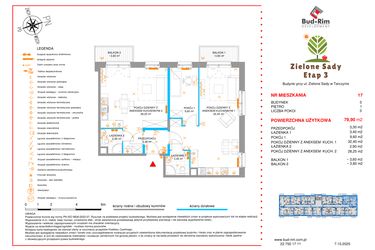 Rzut - Mieszkanie na sprzedaż 3 pokoje o powierzchni 79,9 m² - numer 17 w Zielone Sady etap III
