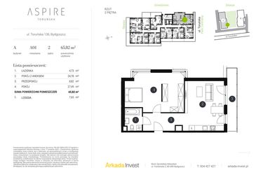 Rzut - Mieszkanie na sprzedaż 2 pokoje o powierzchni 65,82 m² - numer A.1 w Aspire