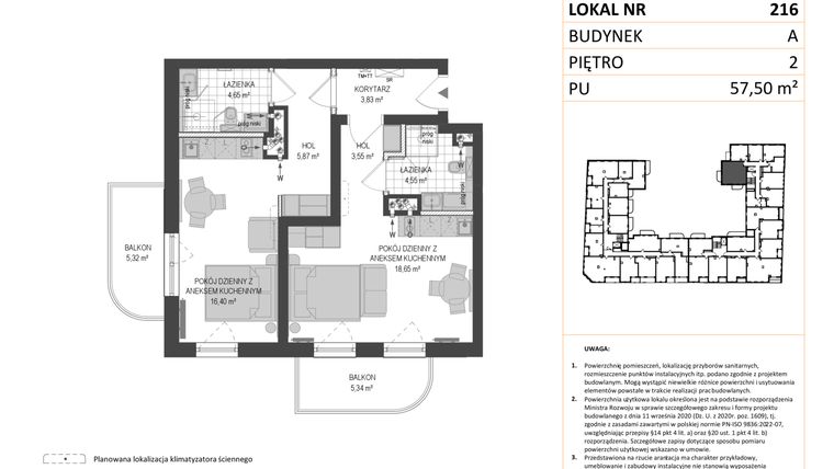 Rzut - Mieszkanie na sprzedaż 1 pokój o powierzchni 57,42 m² - numer A.216 w Esencja - Apartamenty inwestycyjne