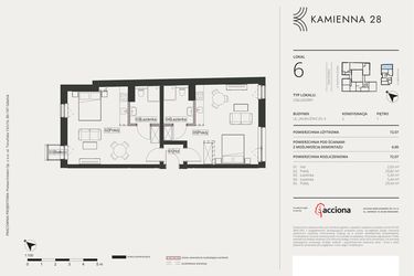 Rzut - Mieszkanie na sprzedaż 1 pokój o powierzchni 72,07 m² - numer 4.6 w Kamienna 28 - apartamenty inwestycyjne