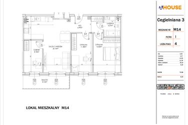 Rzut - Mieszkanie na sprzedaż 4 pokoje o powierzchni 70,58 m² - numer 14 w Osiedle StaLove etap I