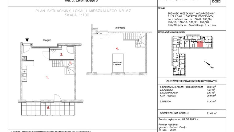 Rzut - Mieszkanie na sprzedaż 1 pokój o powierzchni 71,41 m² - numer M67 w Apartamenty Casa Baia